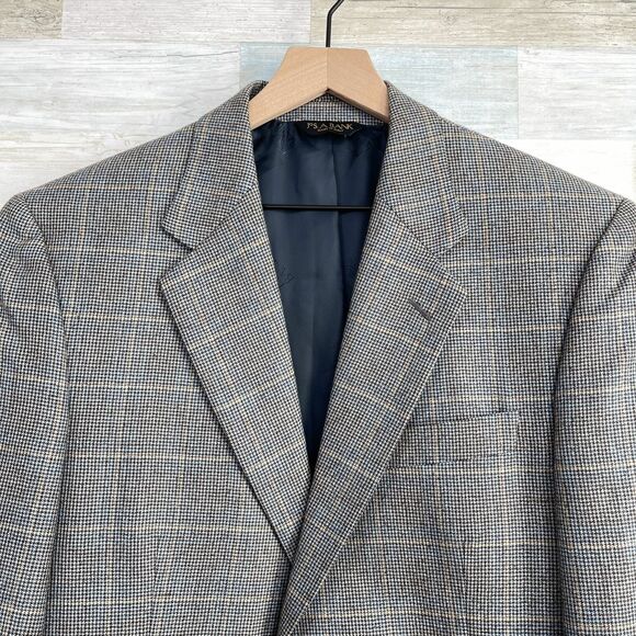 Jos A Bank Signature Gold Sport Coat Blue Wool Silk Windowpane Mens 41L 41 Long - Picture 2 of 10
